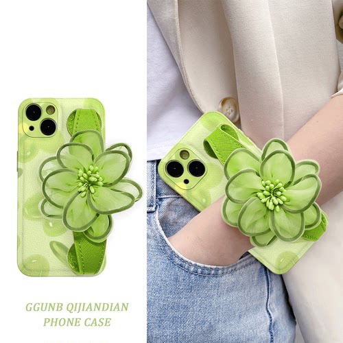 夏日小清新绿花朵纱花腕带适用华为荣耀100pro手机壳畅享20plus防摔80/60se/50/V40创意x40/x30i/x20se软20女