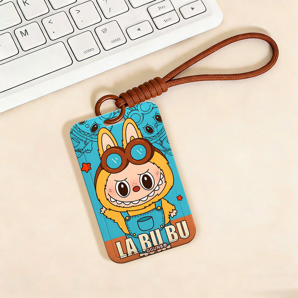 蓝背带裤眼镜黄卡通兔NFC感应卡套学生滑盖卡套饭卡地铁小区卡包学