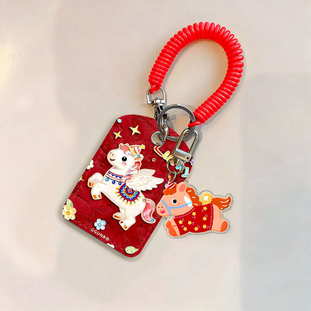 红底油画彩花翅膀白马感应卡套学生滑盖卡套饭卡地铁电瓶车小区卡包学生卡公交卡身份证件,文具电教/文化用品/商务用品,卡套/证件套,淘宝优惠券,粉丝福利购,淘宝优惠卷