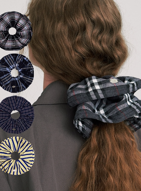 CHUNISLET纯屿 秋冬条纹格子大号发圈简约大肠百搭发圈气质头绳