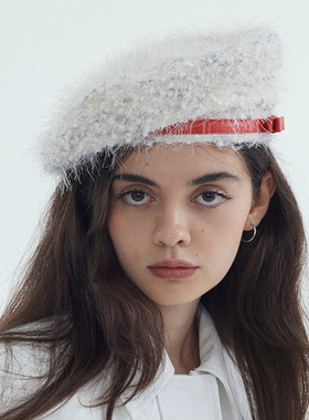 CHUNISLET纯屿 白色流苏蝴蝶结画家帽时尚大头显瘦百搭保暖海军帽