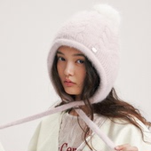 CHUNISLET纯屿羊毛兔毛帽秋冬保暖百搭可爱针织加绒耳罩帽