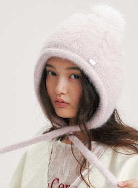 CHUNISLET纯屿羊毛兔毛帽秋冬保暖百搭可爱针织加绒耳罩帽