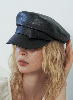 CHUNISLET纯屿 蝴蝶结皮质气质小香风贝雷帽显瘦骑士帽