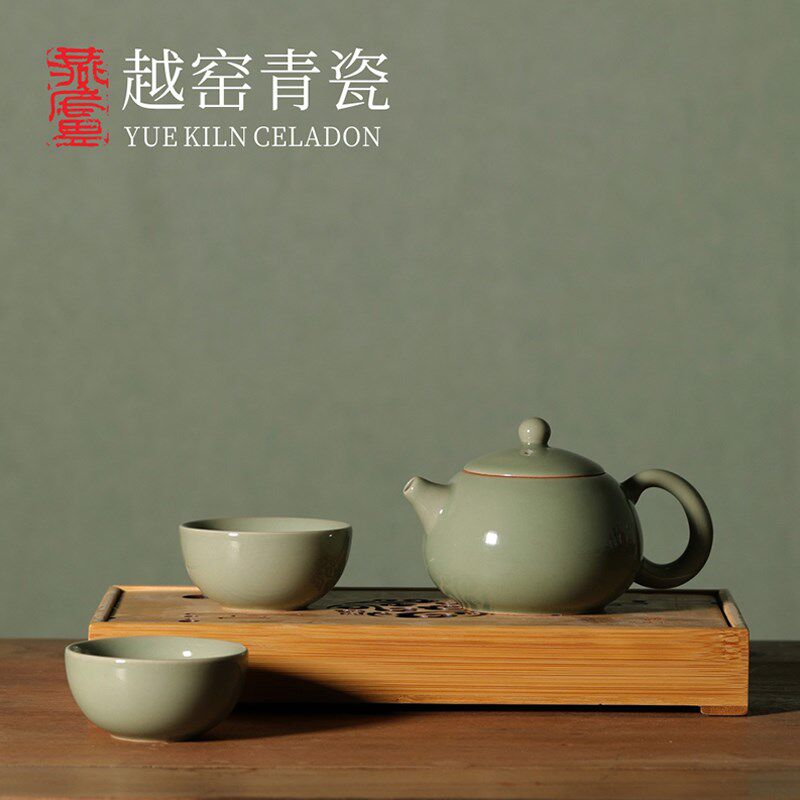 燕庐龙腾越窑秘色瓷暖香醉西施茶具家日用茶具套装竹壶承小礼盒