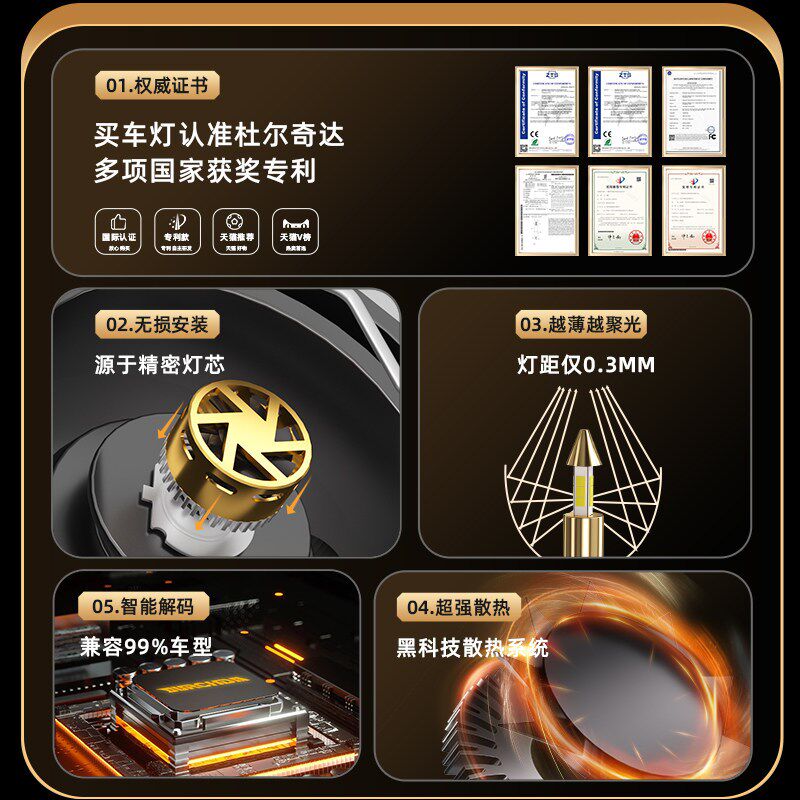 汽车LED大灯超亮强光h7激光h4远近一体灯泡改装h11车灯9005聚光h1