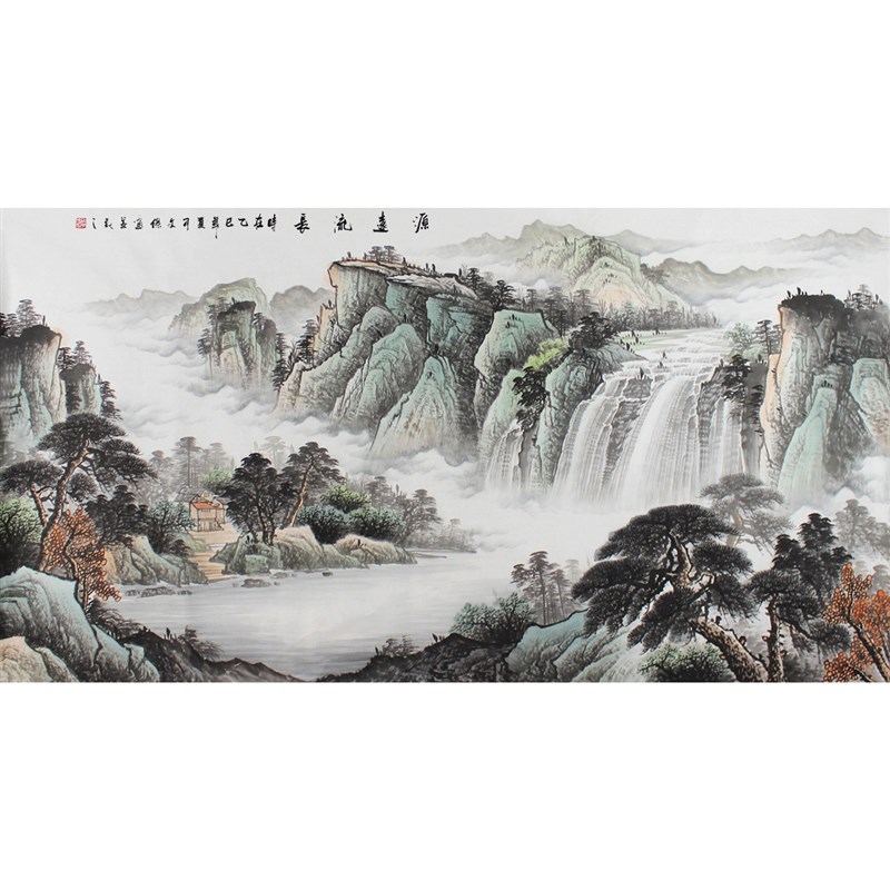 大六尺蒋文杰纯手绘国画山水画水墨源远流长新中式办公室装饰画