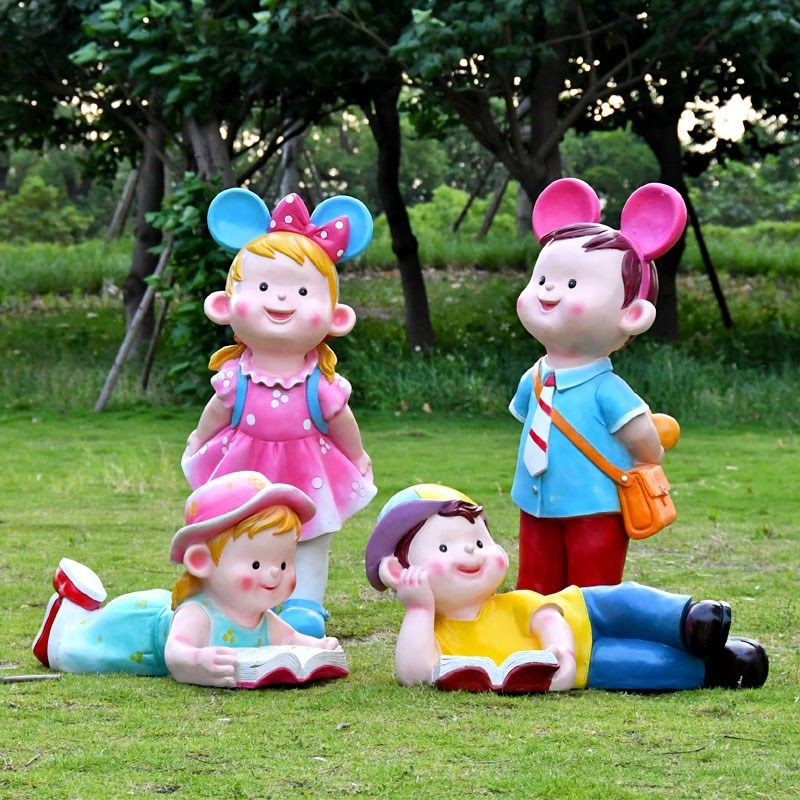 卡通人物读书娃娃玻璃钢雕塑户外小孩摆件幼儿园景观小区草坪装饰