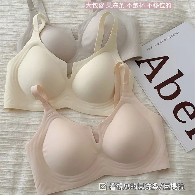 奶皮漫画胸无痕内衣女大胸显小胸聚拢收副乳防垂果冻提拉文胸罩