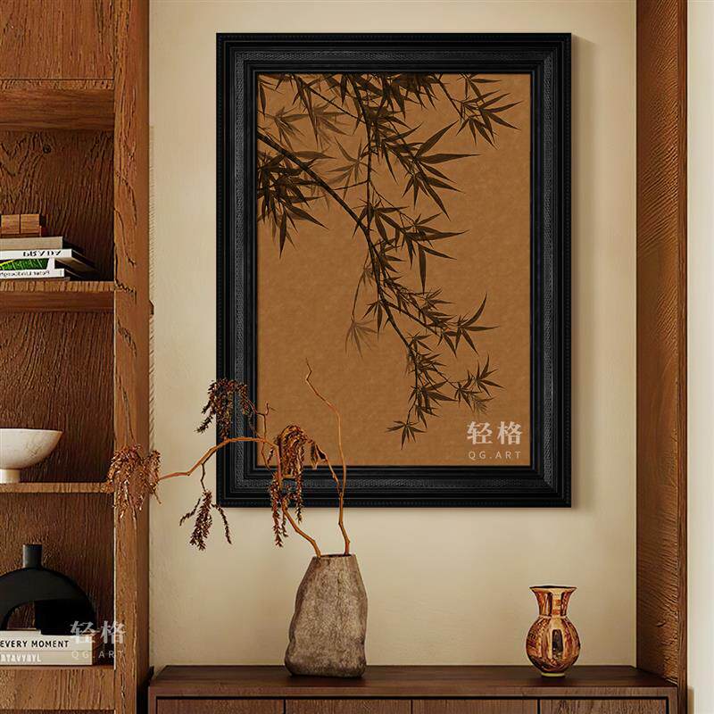 宋代美学竹子手绘油画节节高升玄关斗柜装饰画高级感客厅墙壁挂画