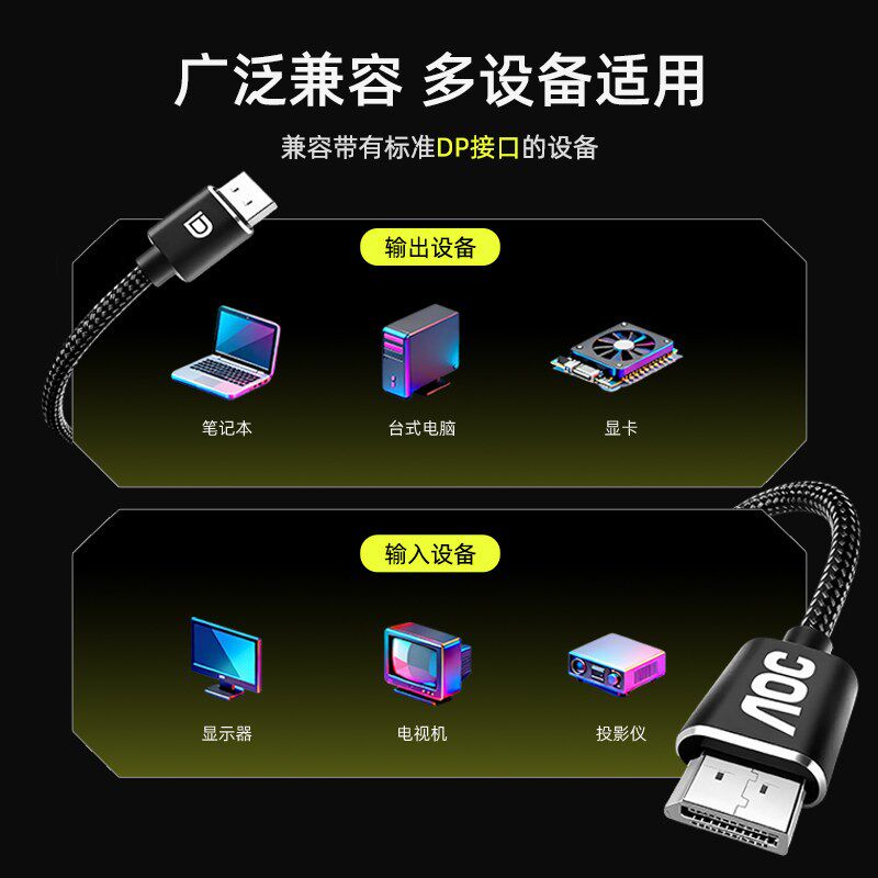 AOC DP线1.4显示器连接线高清8k数据电脑1.2接口4K加延长线240Hz