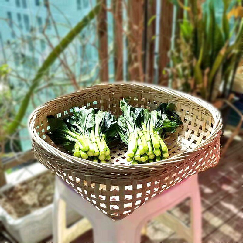 竹编筐水果篮手工编织蔬菜筐框晾晒簸箕竹筛子大孔沥水筐展示竹篮