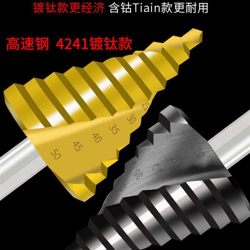 高速钢镀钛阶梯钻螺旋槽三角铁板开孔器多功能金属宝塔钻头10-45