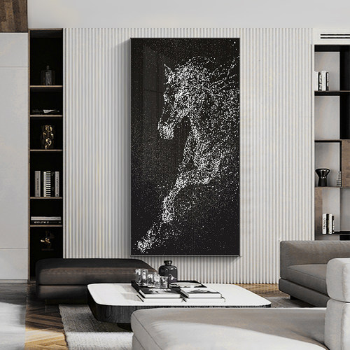 意式玄关走廊抽象马装饰画现代轻奢高级感led灯壁画过道客厅挂画