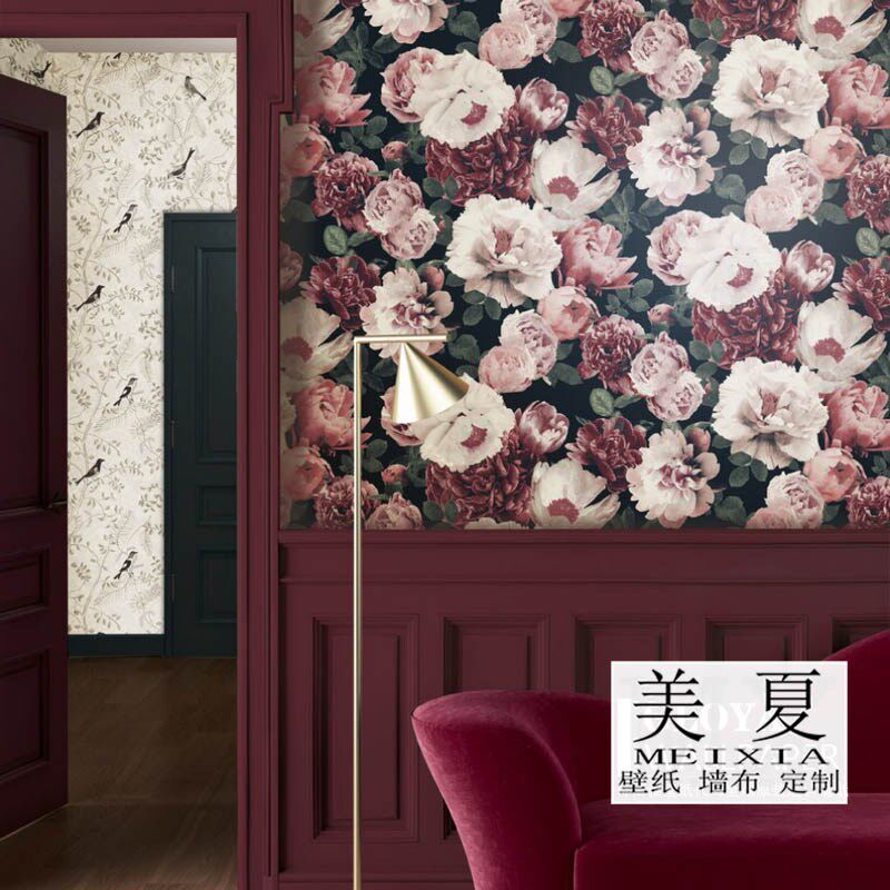 比利时进口玫瑰园墙壁纸卧室客厅沙发背景墙壁布酒店民宿墙纸墙布