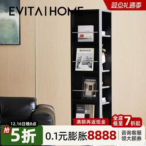 全身镜柜子一体现代极简移动带滑轮黑色实木卧室360度旋转穿衣镜