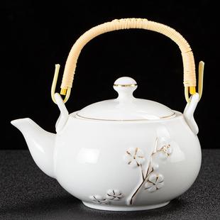 陶瓷茶壶带过滤网手工白瓷描金泡茶提梁壶大号现代简约家用单个壶