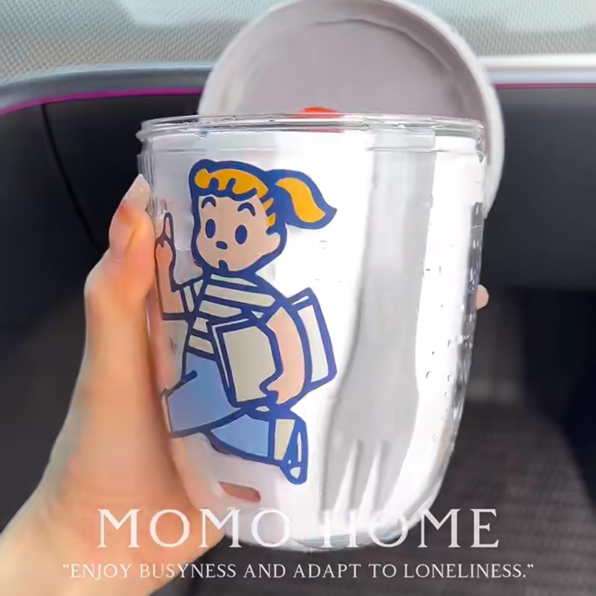 蔬菜水果杯双层防漏沙拉pp食品级便携水杯小巧沥水带叉子旅游上班