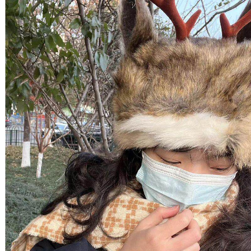 狍子帽义乌仿真鄂伦春族真兔毛狍角帽长毛绒冬季保暖小鹿角冷帽
