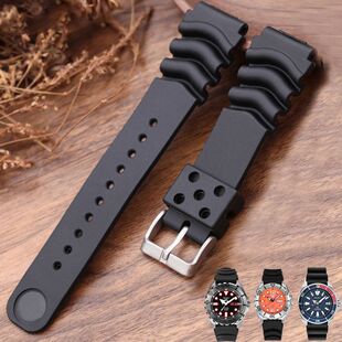 适配SEIKO精工表带硅胶男5号水鬼007原装罐头潜水表带鲍鱼小MM