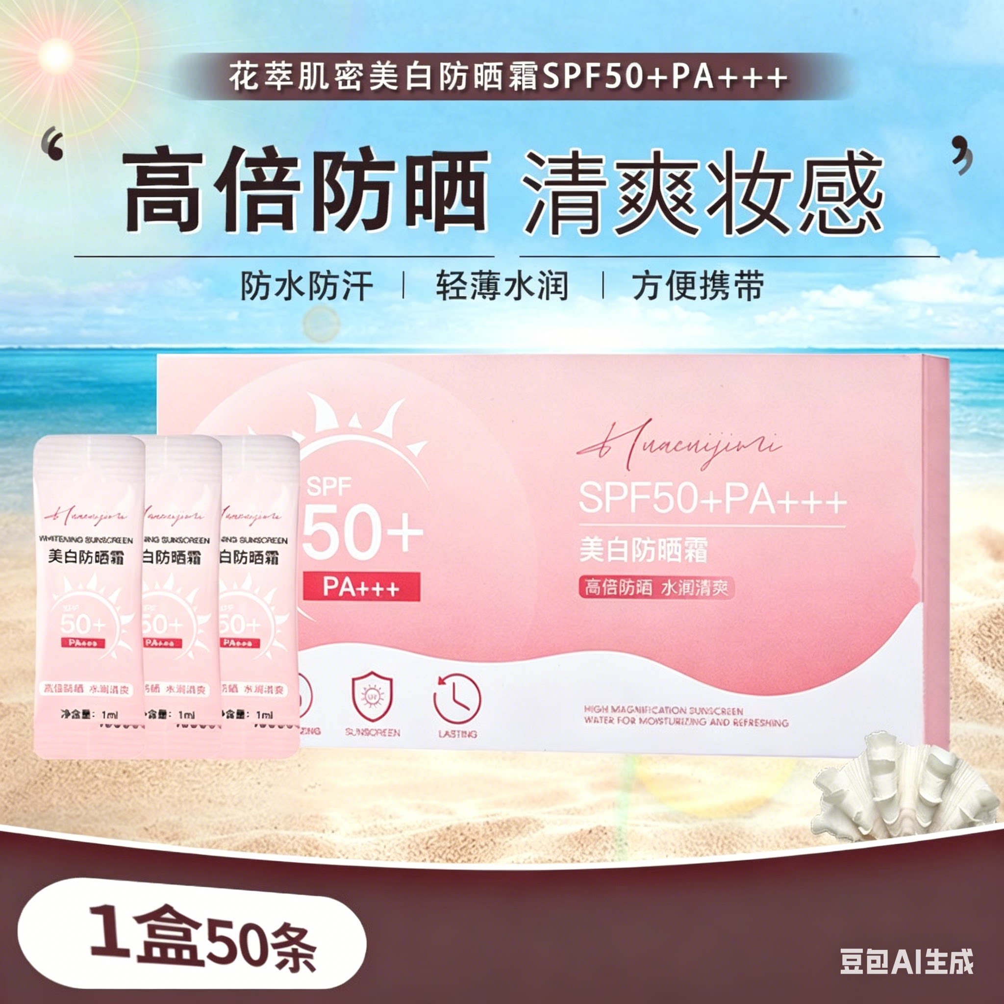 SPF50+PA+++次抛防晒霜50袋