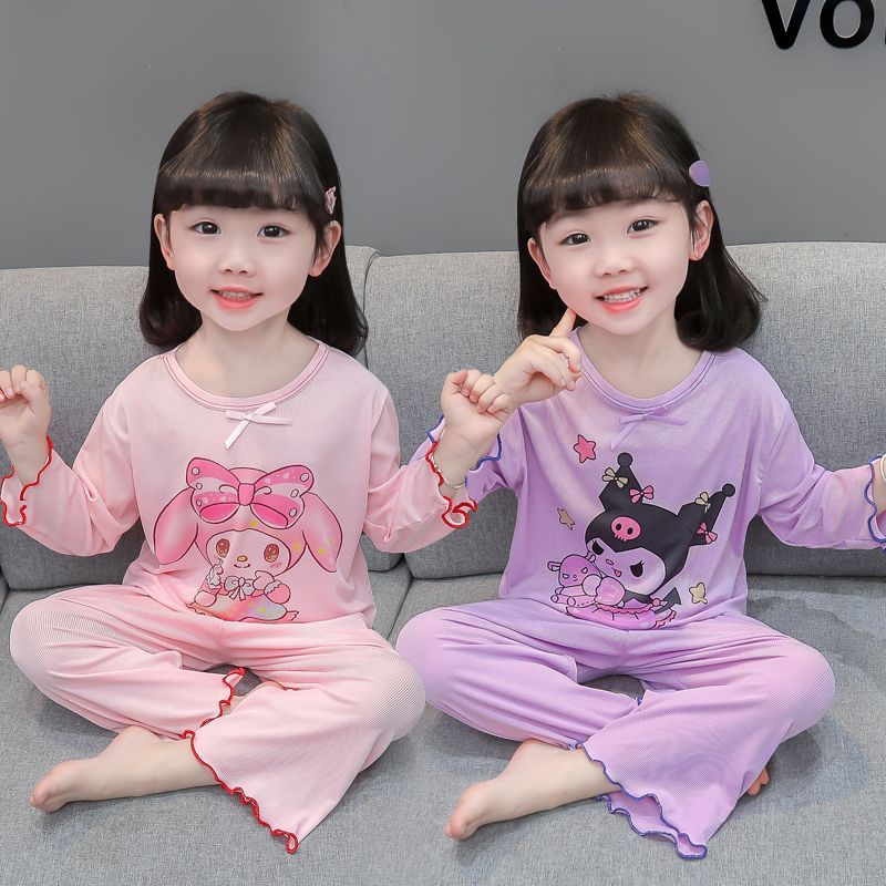女童长袖睡衣春秋薄款儿