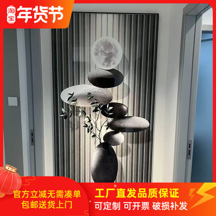 壁画门墙装饰画入户正对轻奢玄关寓意石来挂画运转led感高级好灯