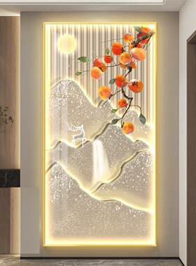 灯画轻奢入户玄关装饰画走廊过道挂画壁画简约现代竖版高级感如意