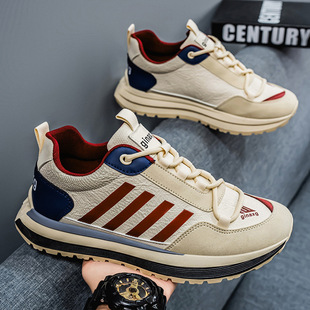 复古运动休闲男鞋 男舒适皮面休闲百搭时尚 2025拼色老爹鞋 新款