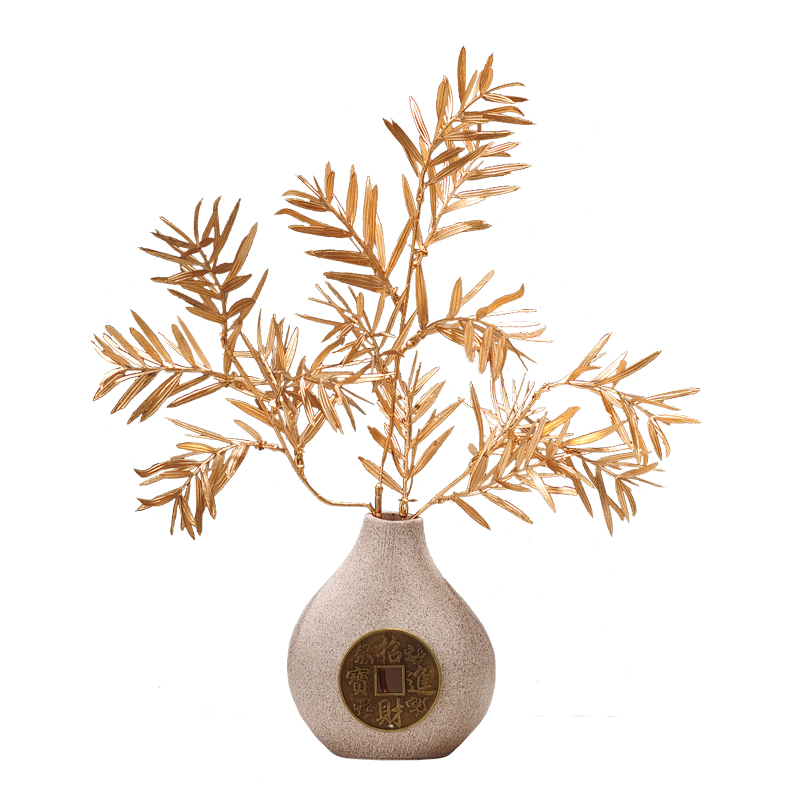 新中式招财进宝花瓶摆件高端风格电视柜禅意创意小茶几家居装饰品