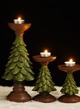 圣诞树蜡烛台摆件欧式复古装饰品家居客厅桌面圣诞氛围烛台工艺品