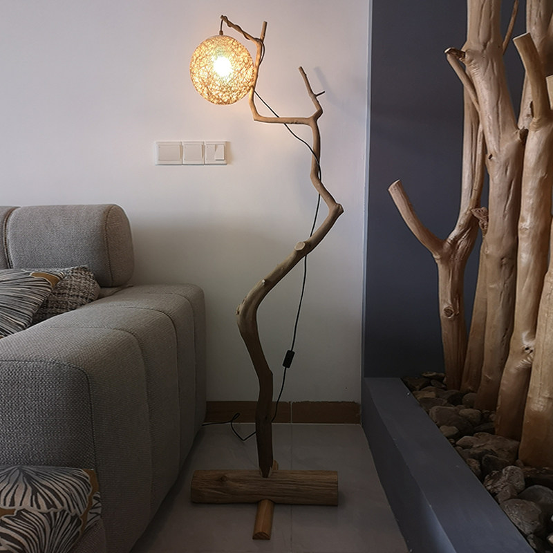 研木社树枝落地灯天然随形个性艺术创意书房茶室客餐厅民宿原木灯