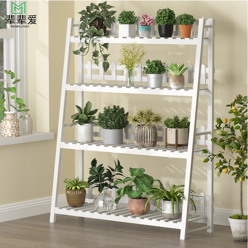 阳台实木白色花架子室内客厅多肉绿萝植物爬藤架铁艺盆栽置物架子
