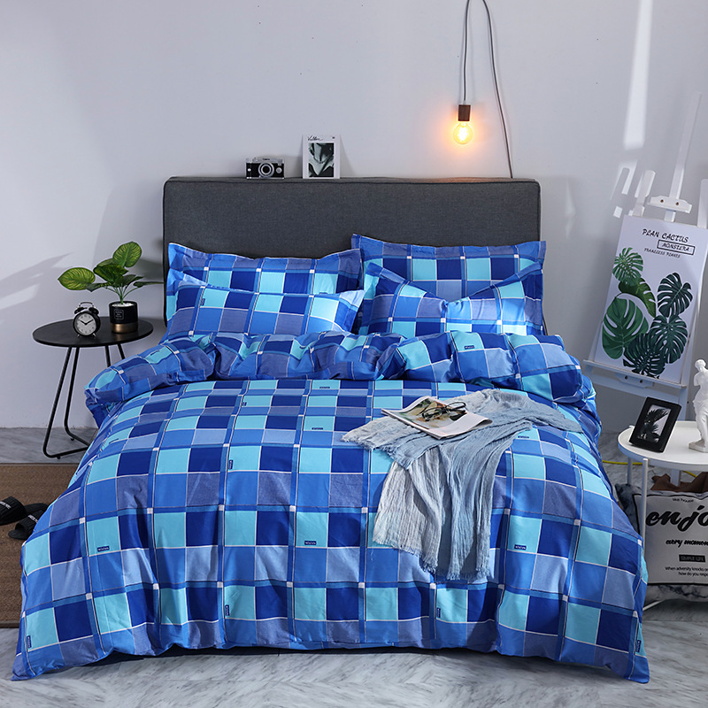 可定制纯棉四件式秋冬全棉格子床单被套200x230加大床品公寓宿舍