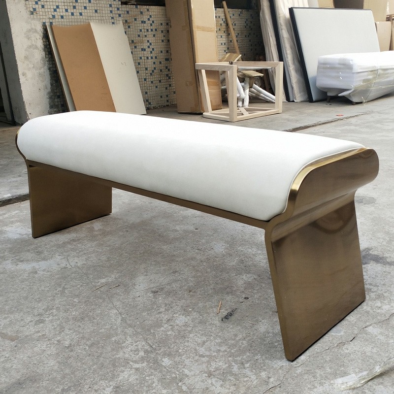 轻奢意式不锈钢换鞋凳服装店长条休息凳沙发矮凳梳妆凳卧室床尾凳