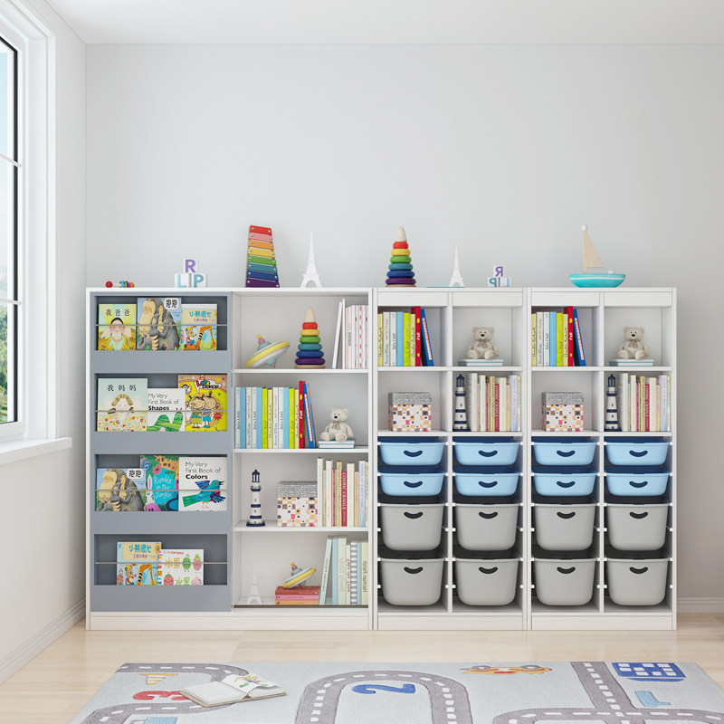可比熊实木儿童书架落地宝宝绘本架客厅书柜置物架卧室分类收纳架