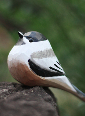 鹿妖商店 肥啾鸟木雕 黑顶山雀 手工天然实木 桌面摆件 北欧风