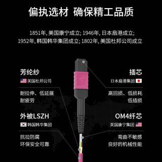 8芯MPO-MPO光纤跳线母头B极性兼容MTP 15米OM4万兆多模跳纤