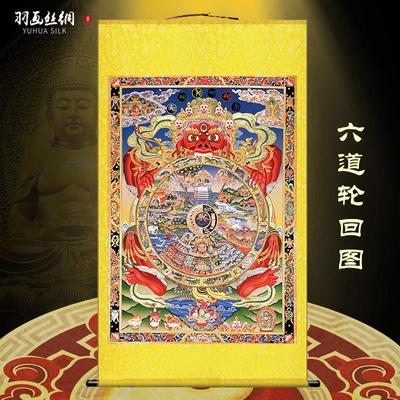唐卡六道轮回图挂画十二因缘因果报应生死轮回图法场装饰卷轴画