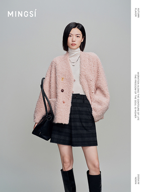 【商场同款】MINGSI秋冬泰迪绒感V领短款外套卷毛大衣MC1040403