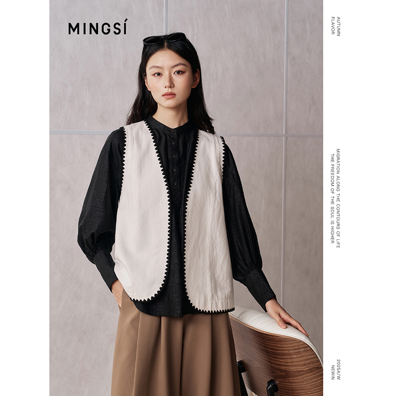 MINGSI女装暗纹长袖小衫