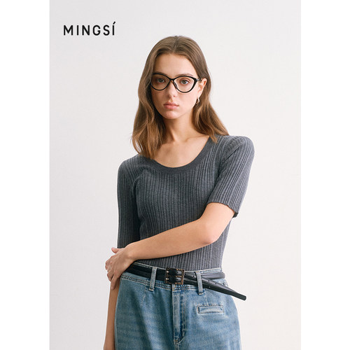 MINGSI女装极简松弛感U领针织衫
