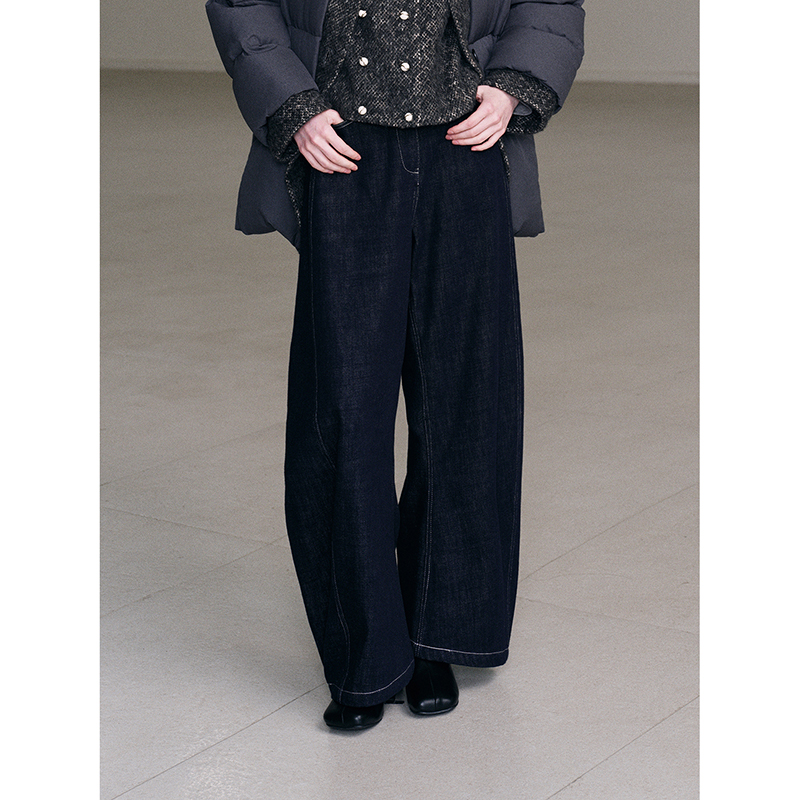 JEEN深藏青高品质牛仔镰刀裤