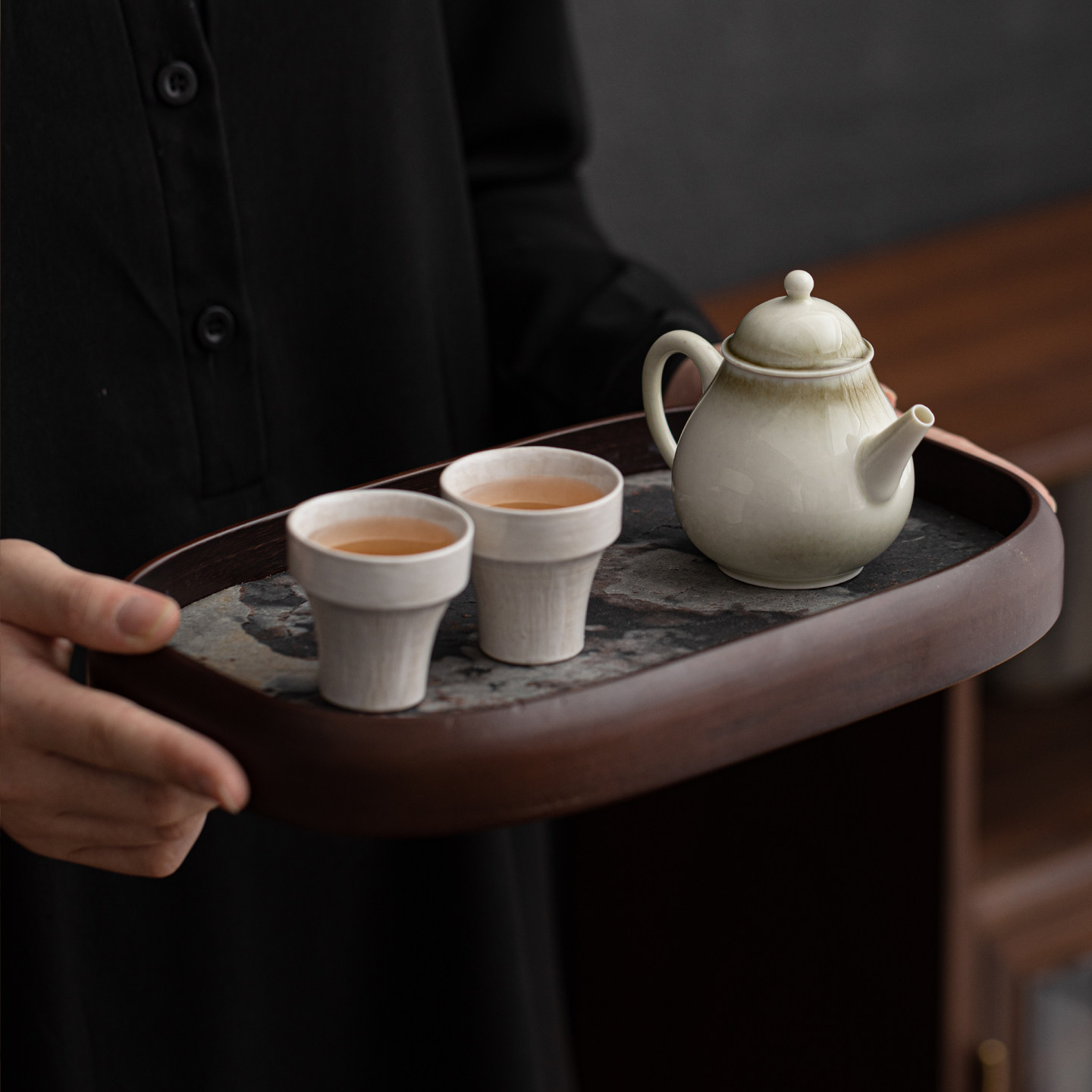 新款竹木岩板干泡茶盘复古茶台家用客厅长方形收纳盘功夫茶具托盘,餐饮具,茶盘,淘宝优惠券,粉丝福利购,淘宝优惠卷