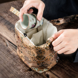 一壶二杯大号便携布袋布包织锦茶事包茶杯茶壶收纳袋旅行茶具包