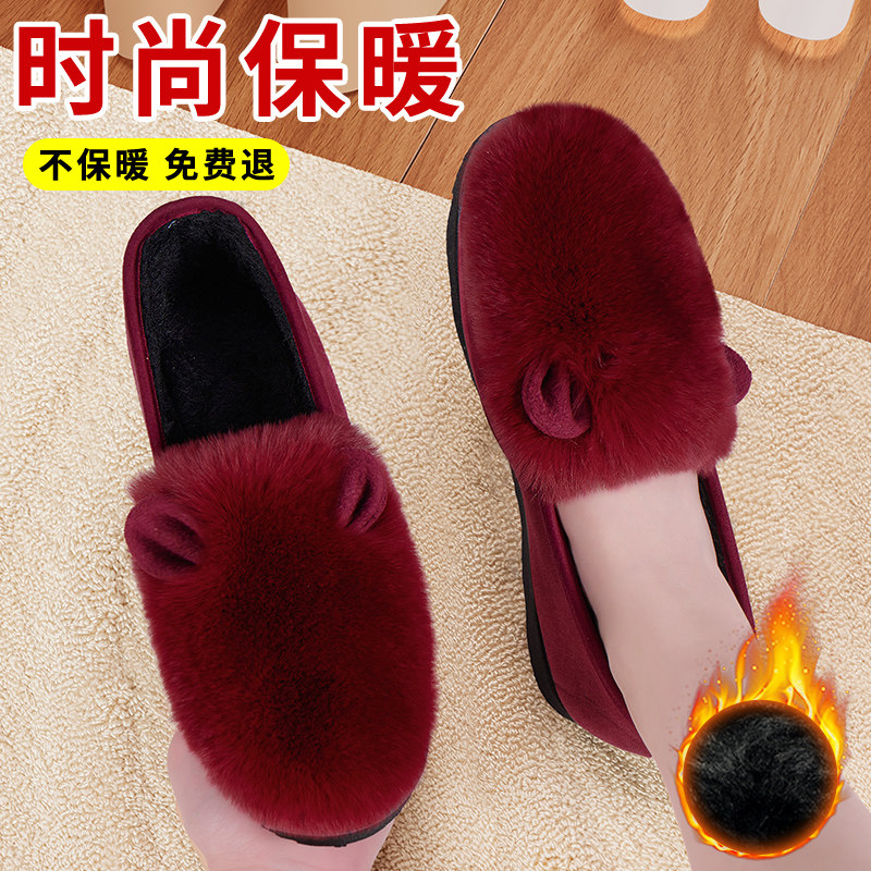 老北京布鞋女冬豆豆鞋加绒新款平底毛毛鞋外穿一脚蹬秋冬时尚棉鞋,女鞋,乐福鞋（豆豆鞋）,淘宝优惠券,粉丝福利购,淘宝优惠卷