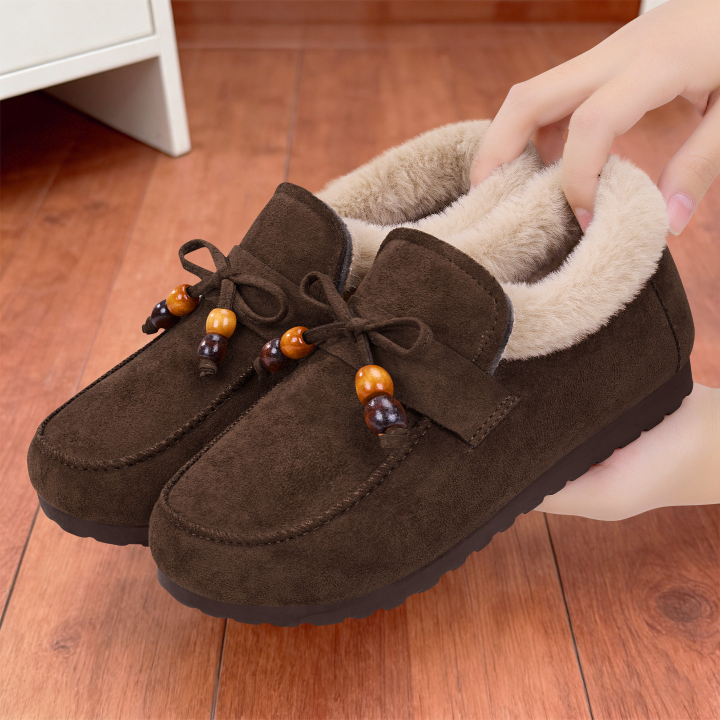 冬季老北京布鞋女2025新款加绒保暖毛毛豆豆鞋加厚软底舒适妈妈鞋,女鞋,棉鞋,淘宝优惠券,粉丝福利购,淘宝优惠卷