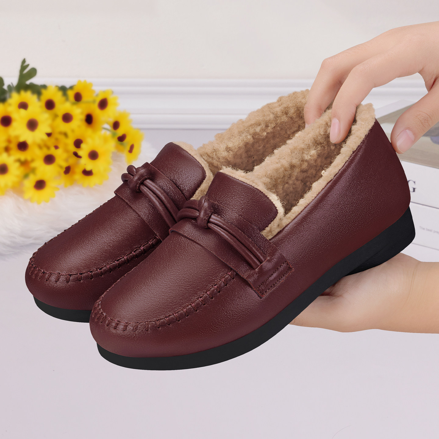 老北京布鞋女冬季加绒保暖毛毛豆豆鞋防滑舒适一脚蹬舒适妈妈棉鞋,女鞋,棉鞋,淘宝优惠券,粉丝福利购,淘宝优惠卷