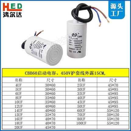 CBB60洗衣机水泵马达运转电容5/8/10/12/15/20/30/35/50/60/100UF