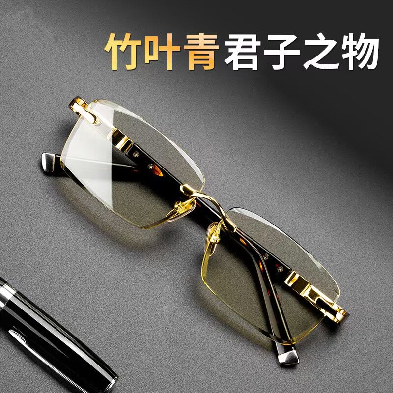 水晶老花镜天然竹叶青石头镜
